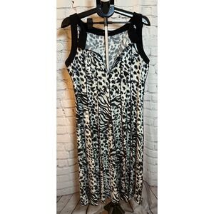 Voir Voir Mixed Animal Print Sleeveless Midi Dress Black White Size 16
